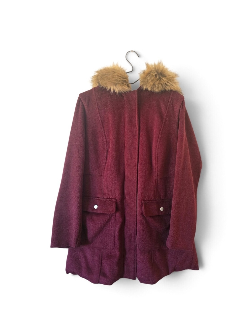 Torrid Burgundy Pea Coat with Faux Fur Collar